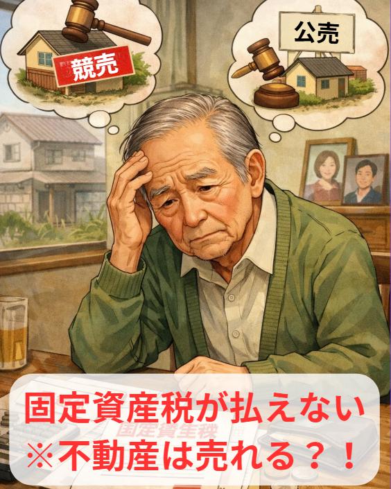 固定資産税が払える不動産売却に悩む群馬県民のイラスト
