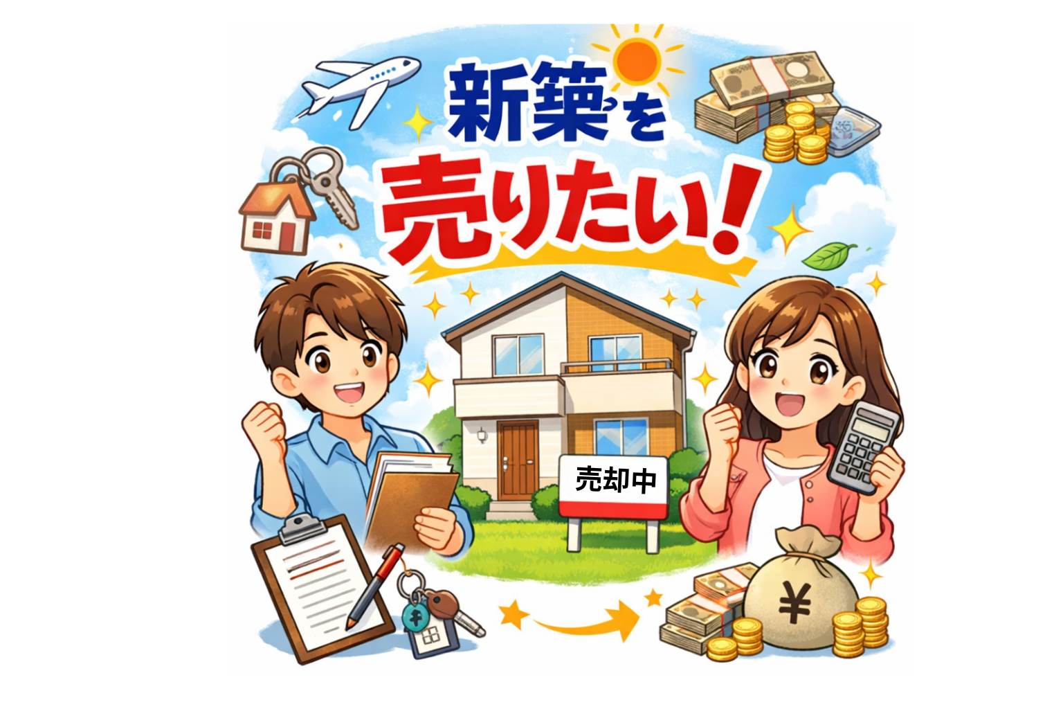新築を群馬県で売る人たちのイラスト