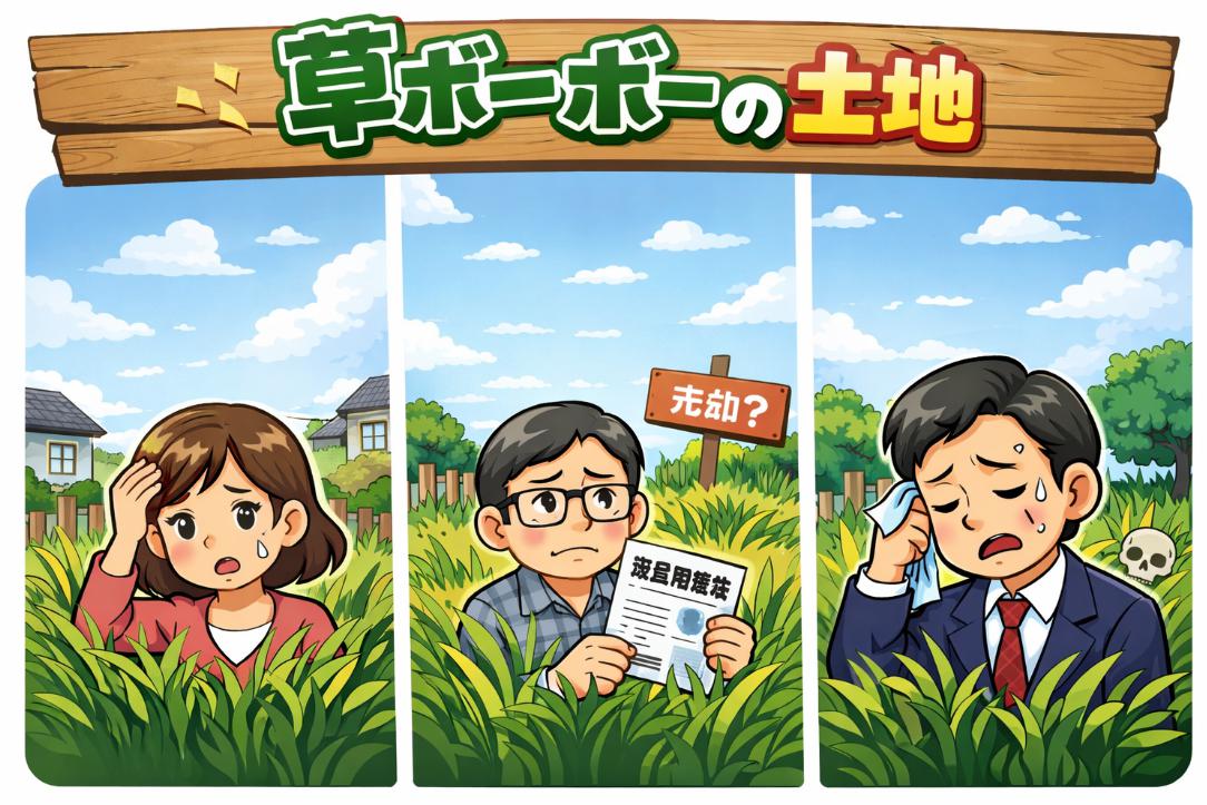 草ボーボーの土地を売りたい群馬県民のイラスト
