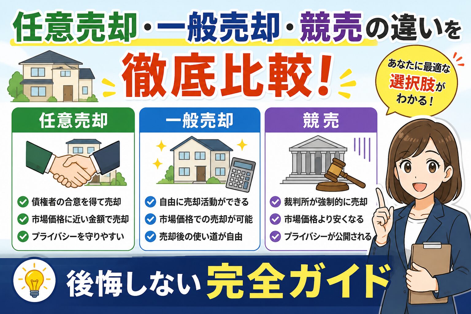 任意売却と競売と一般売却の比較図